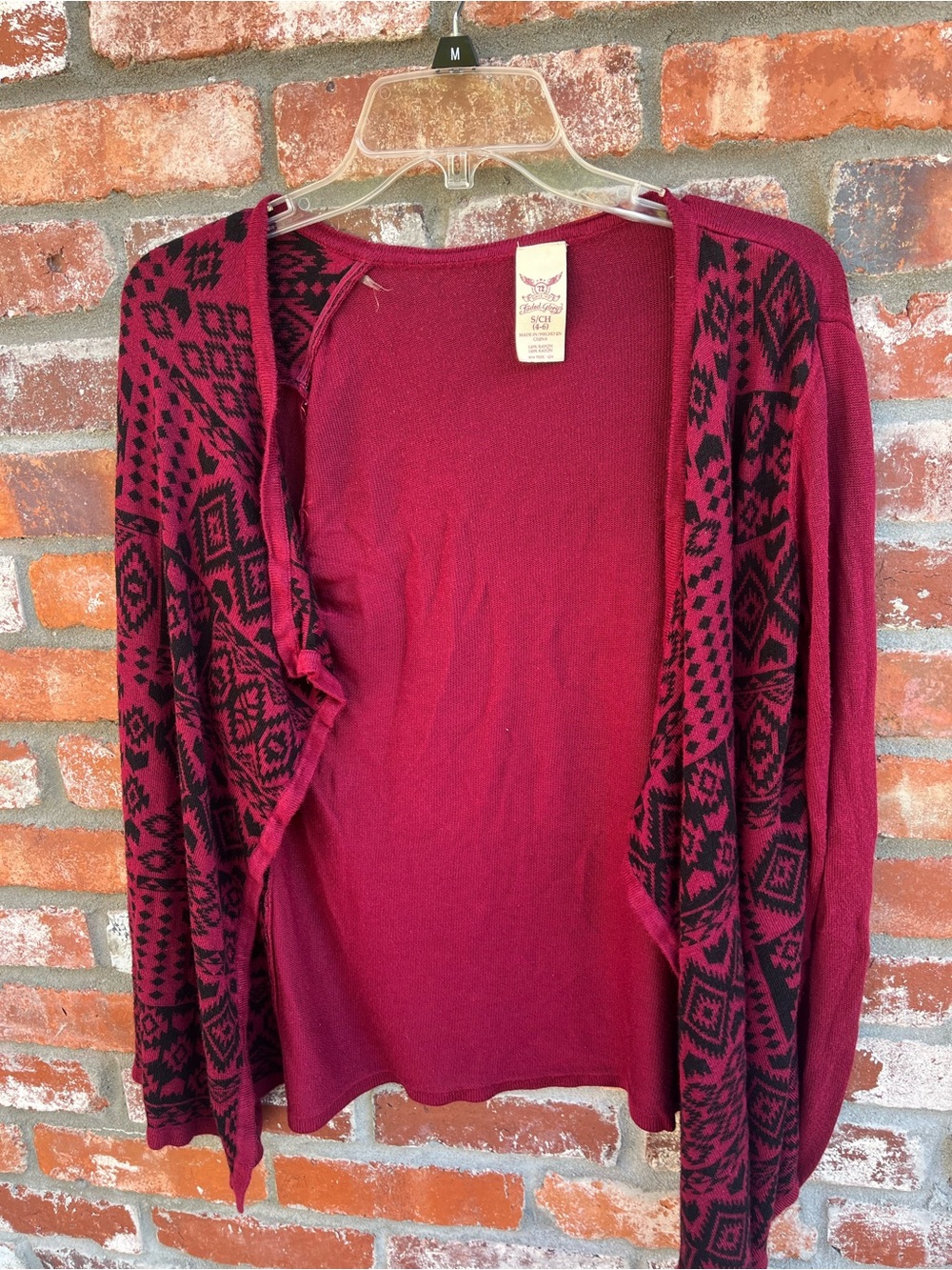 Women’s Open-Front Patterned Cardigan Sweater - Burgundy/Black